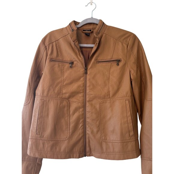 Rue21 Womens Caramel Faux Leather Zip Up Jacket L - Picture 2 of 8